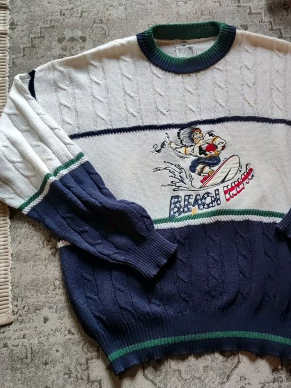 Vintage Sweater Beach Indians Surfer Mondi Uomo 50 Italy Football USA Colors